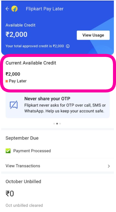 Flipkart Pay Later Credit limit check